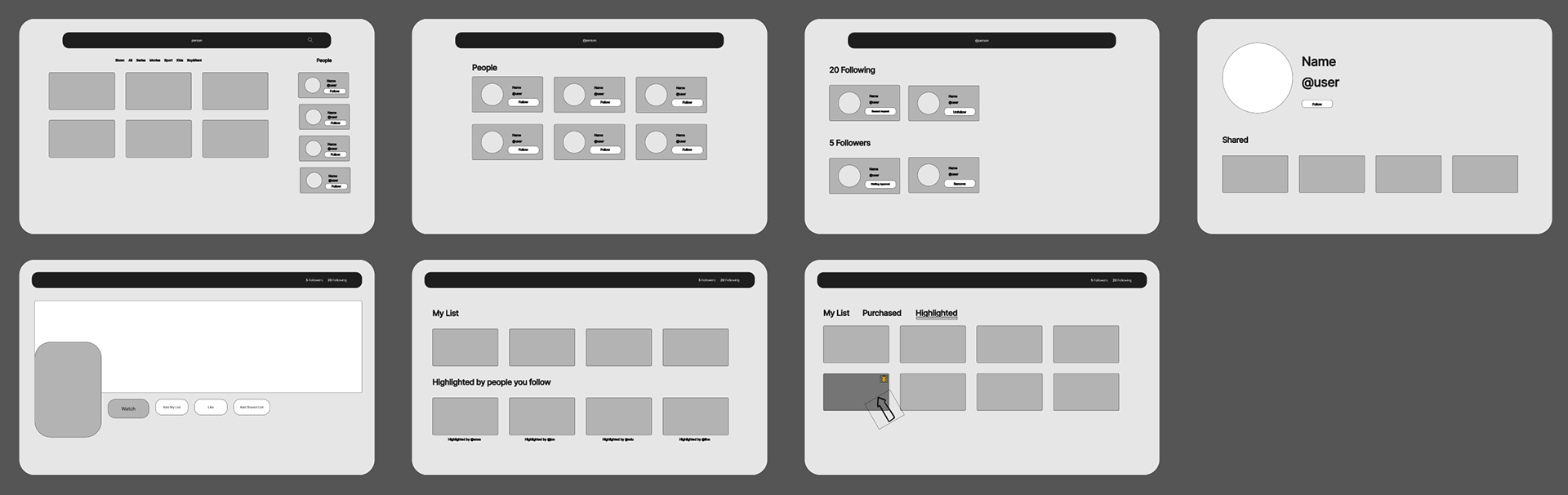 Image of wireframes as described in the paragraph.