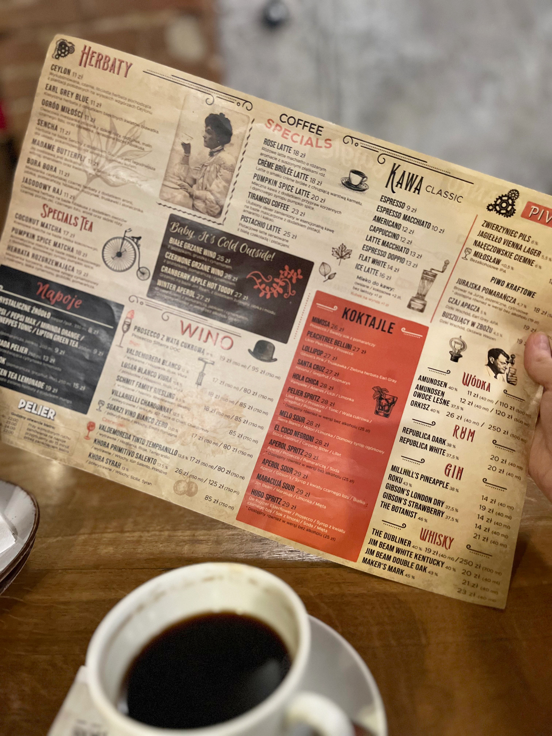 Skład menu dla bistro Pelier