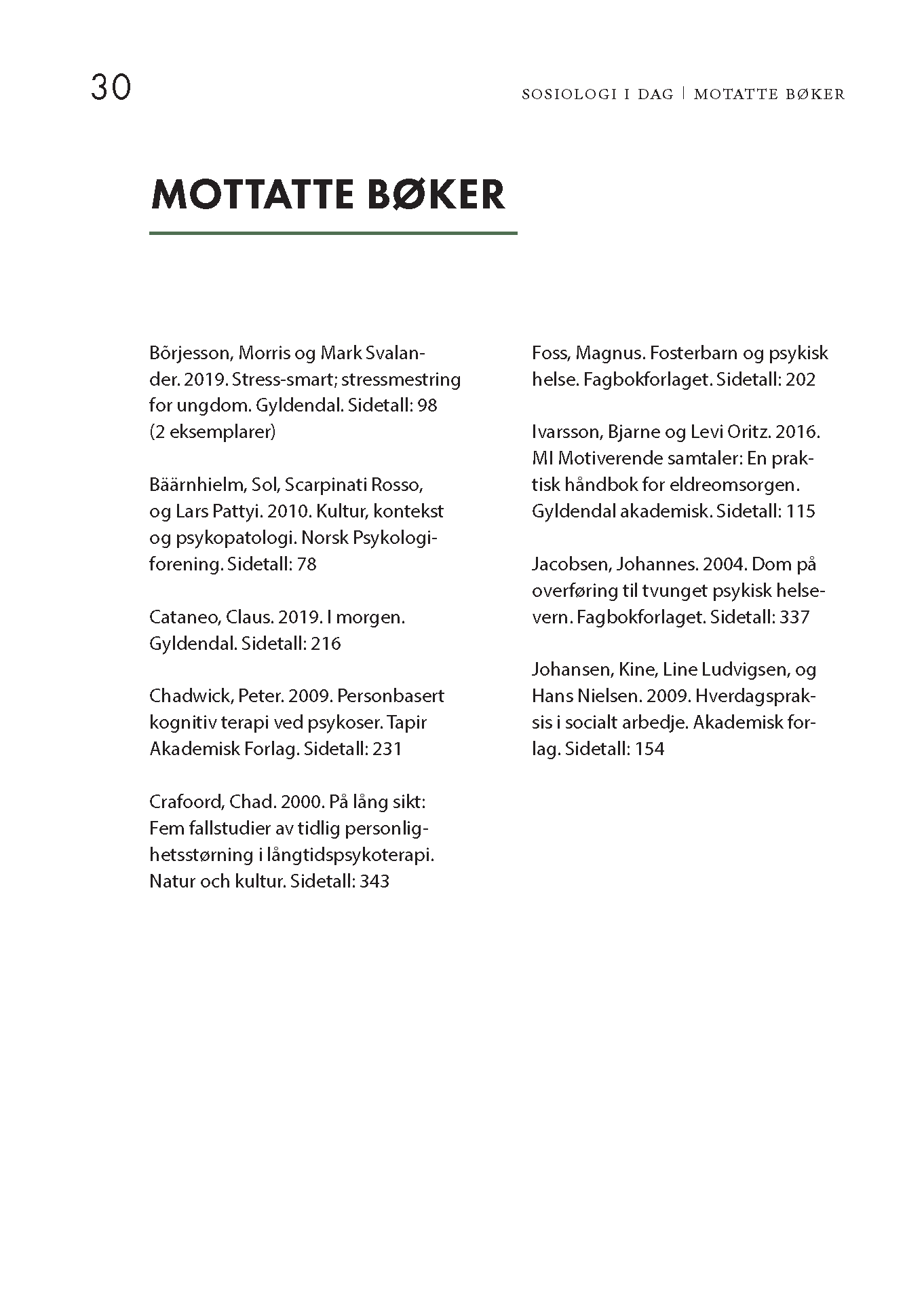 Mottatte bøker