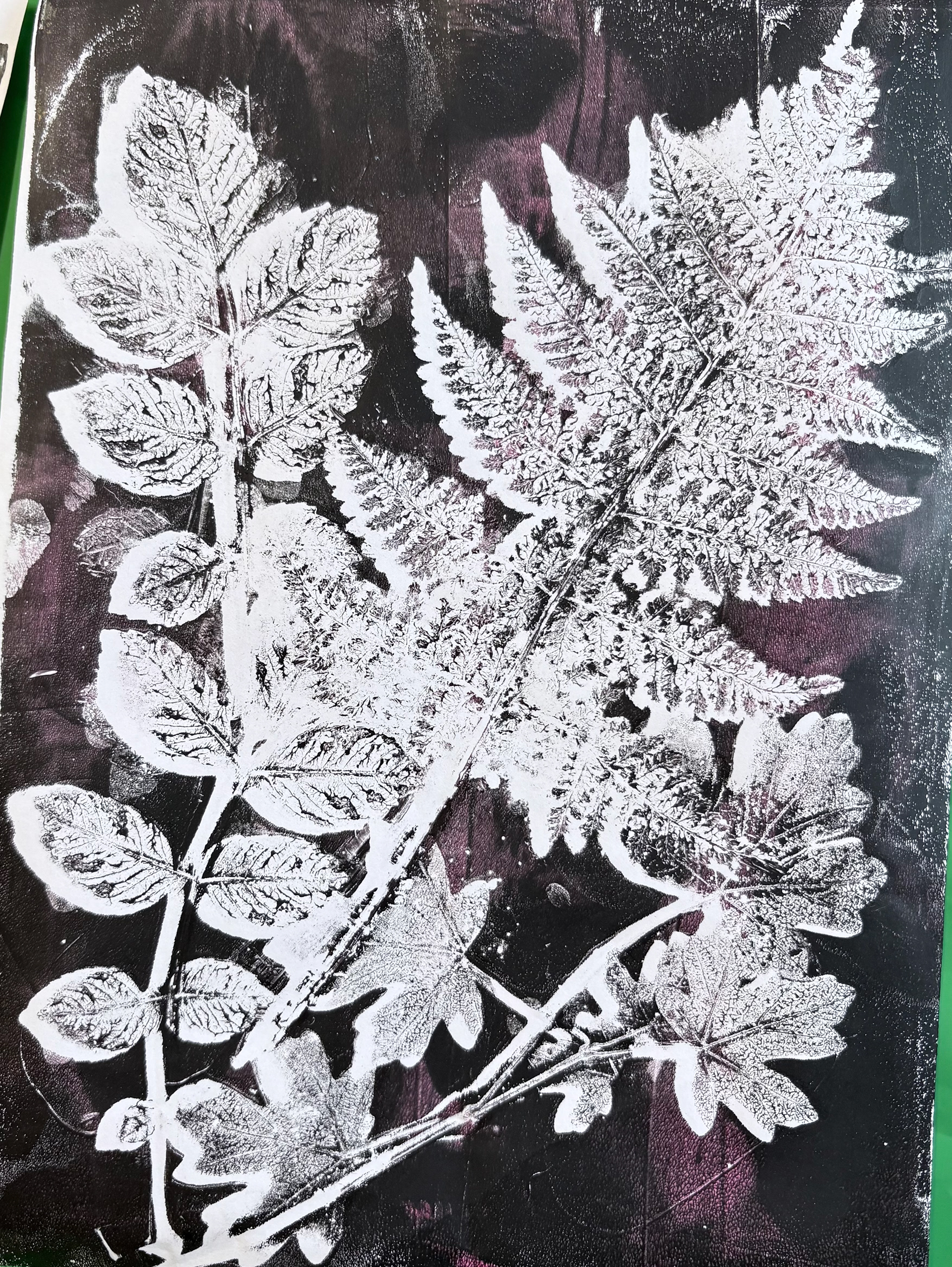 Gelli Print with foraged leaves and acrylics