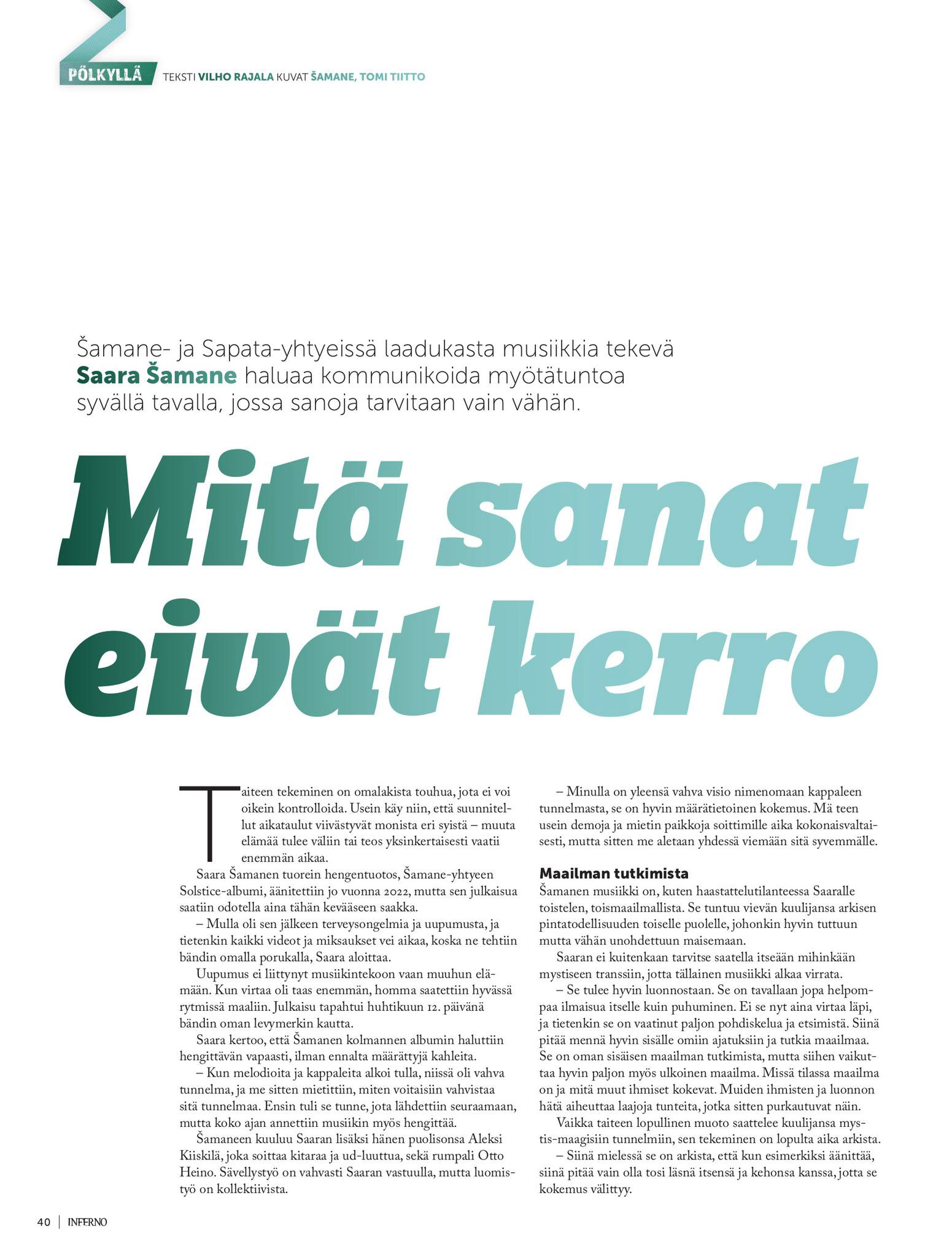 Interview on Inferno Magazine