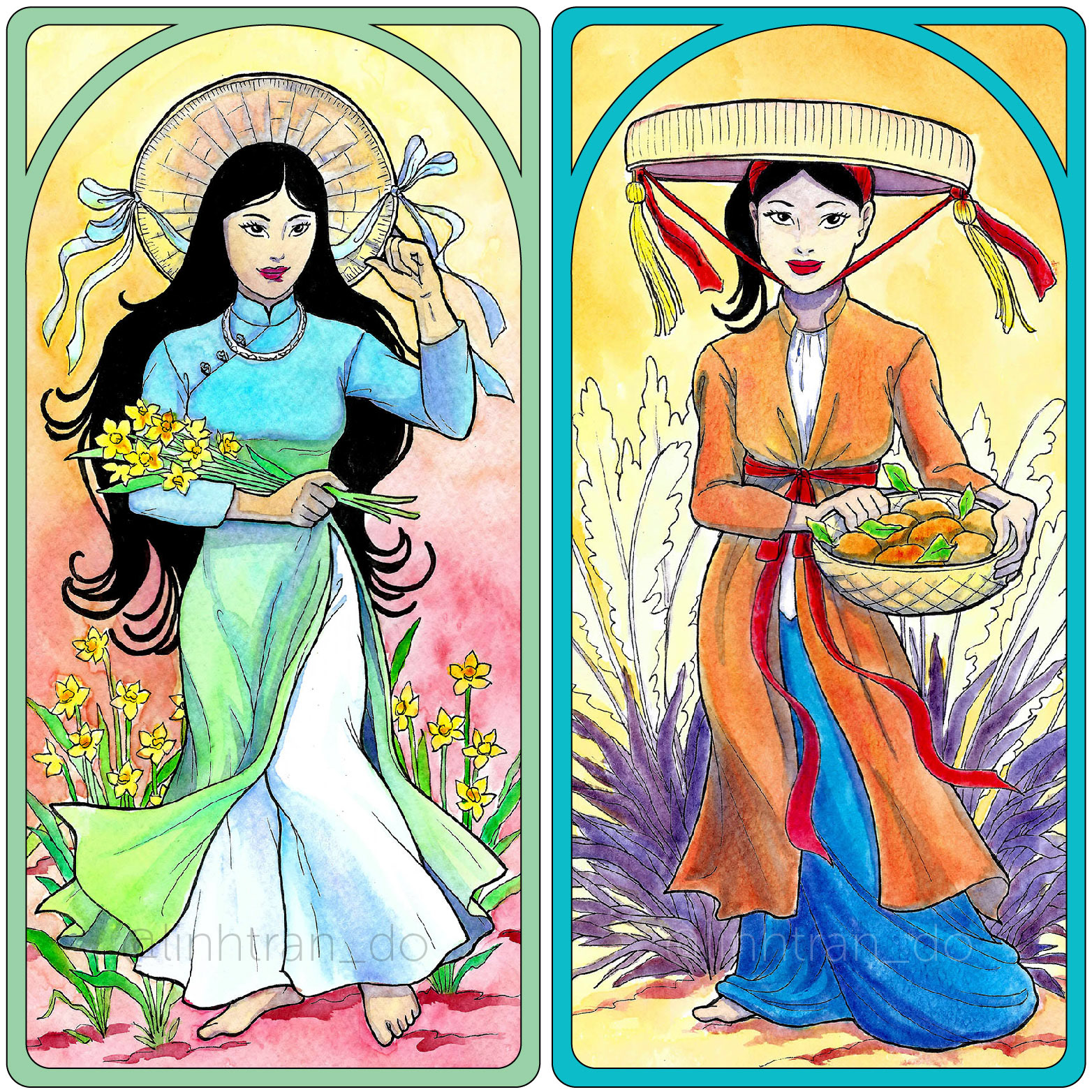Vietnam traditional dress painting