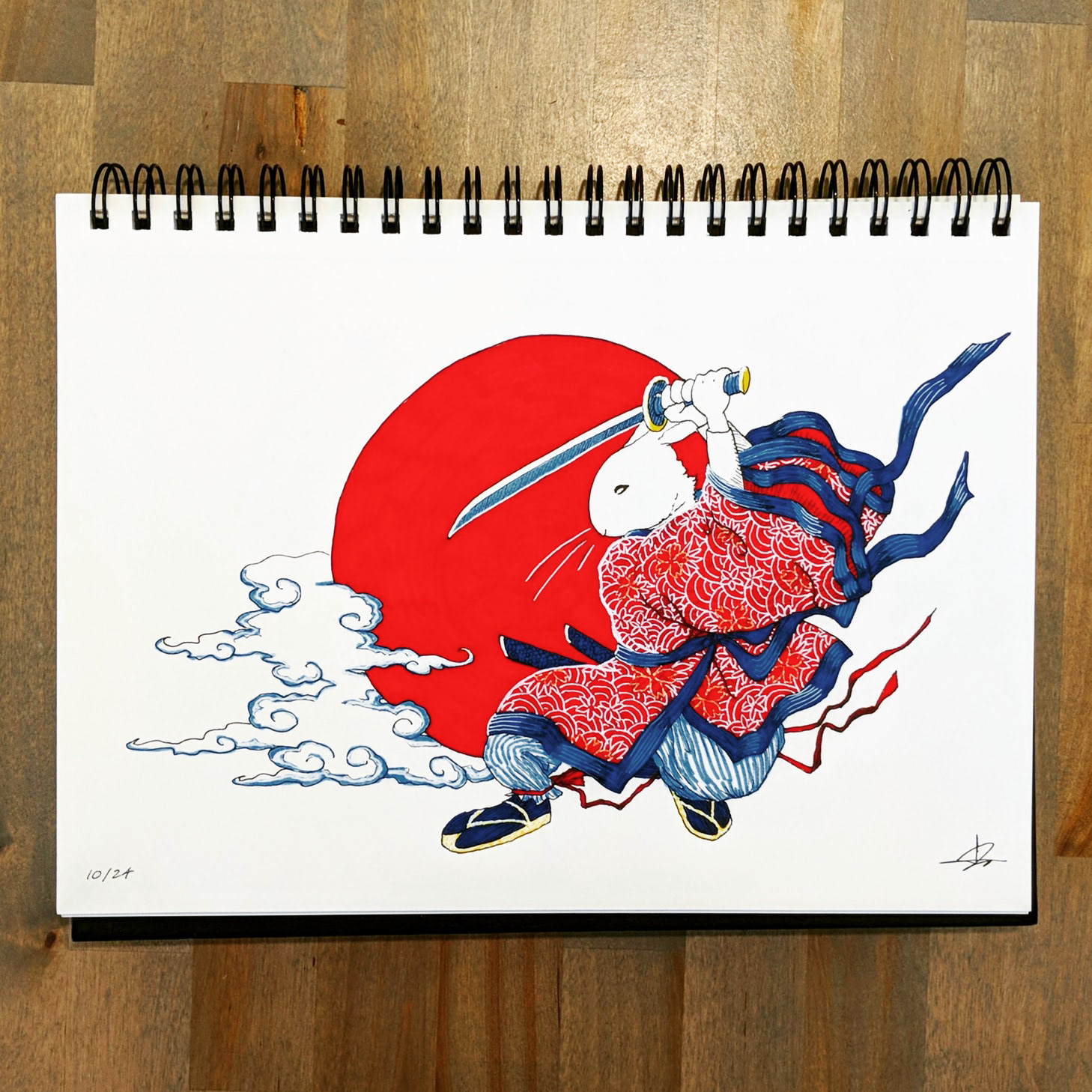 Illustration of Japanese-inspired anthropomorphic rabbit