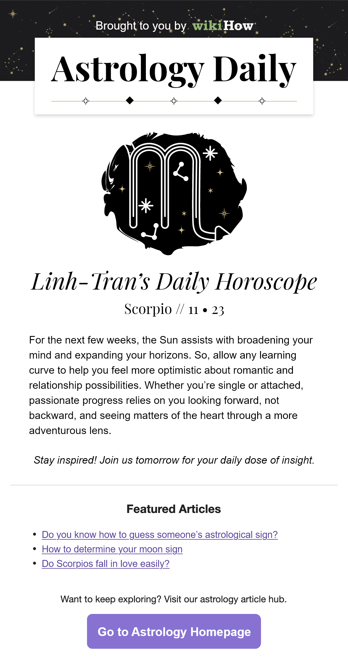 Daily astrology newsletter mockup