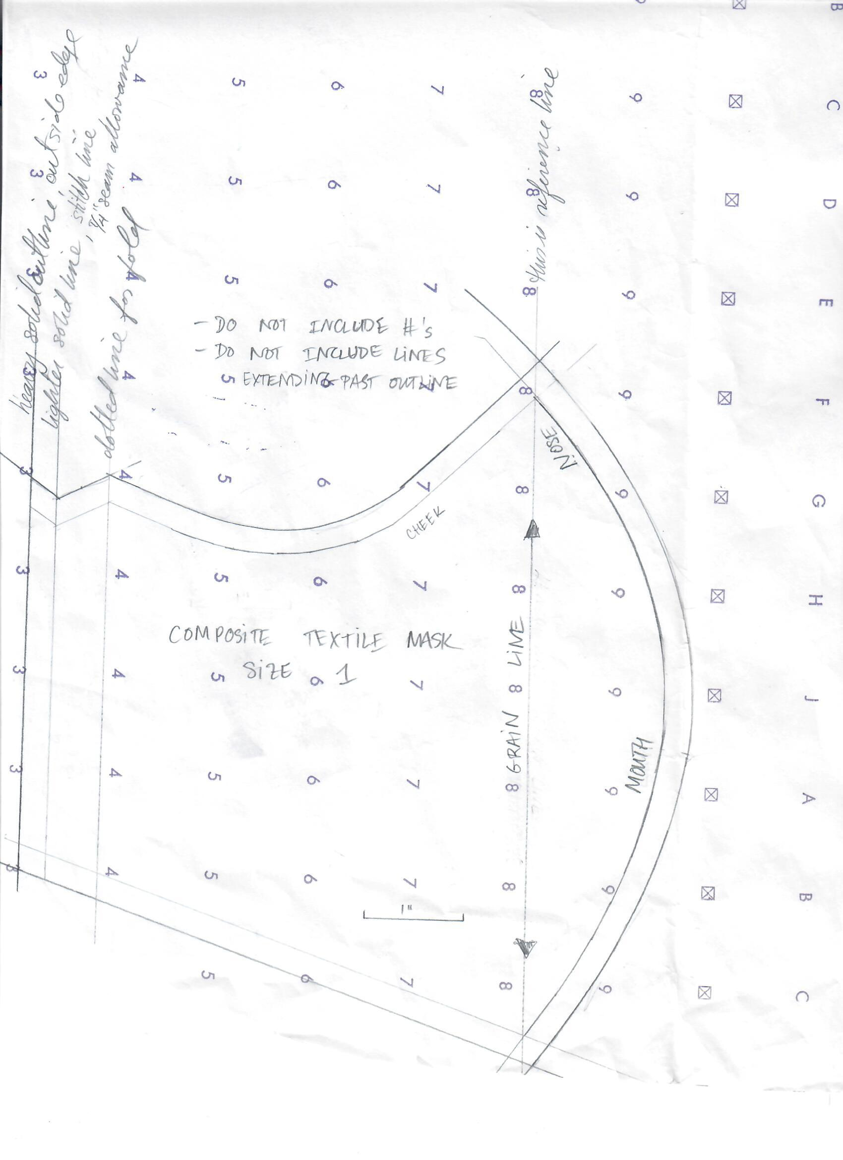 Hand-drawn mask pattern for Size 1