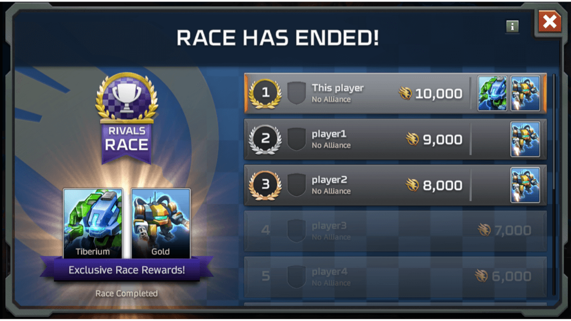 Rivals Race Event Modal UI