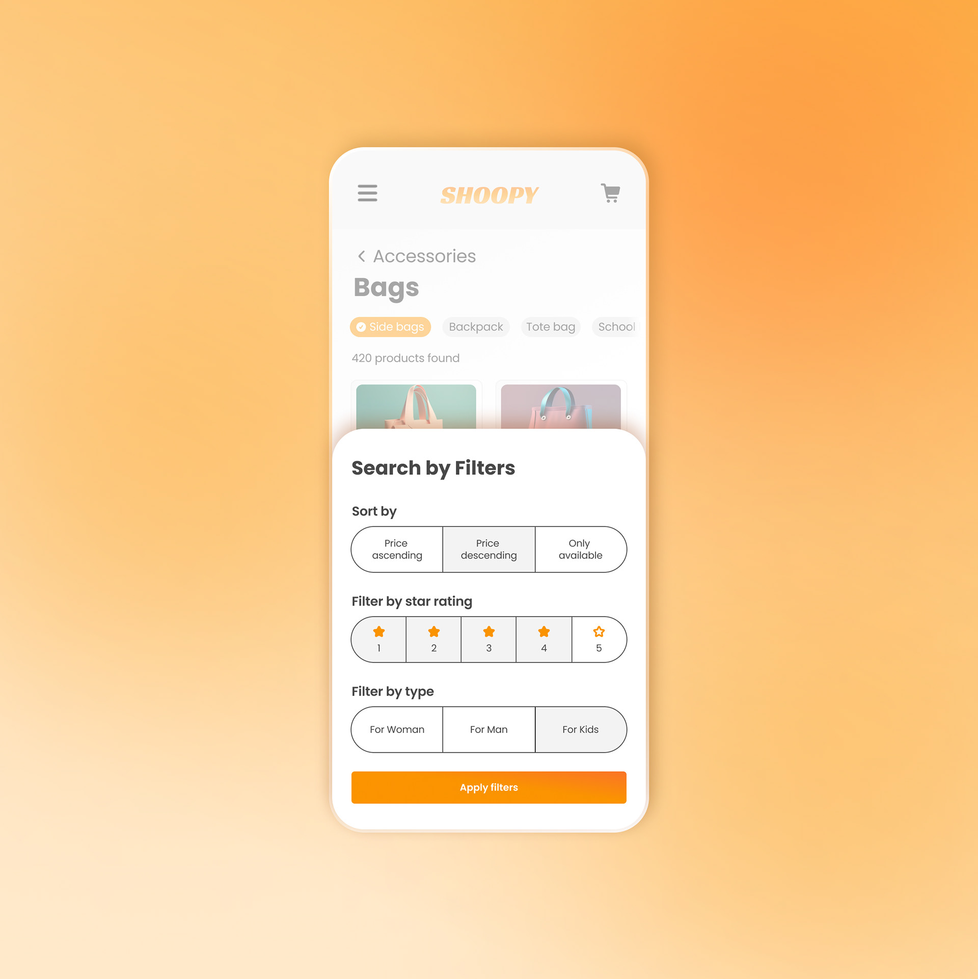 #51 A screen with options to filter products