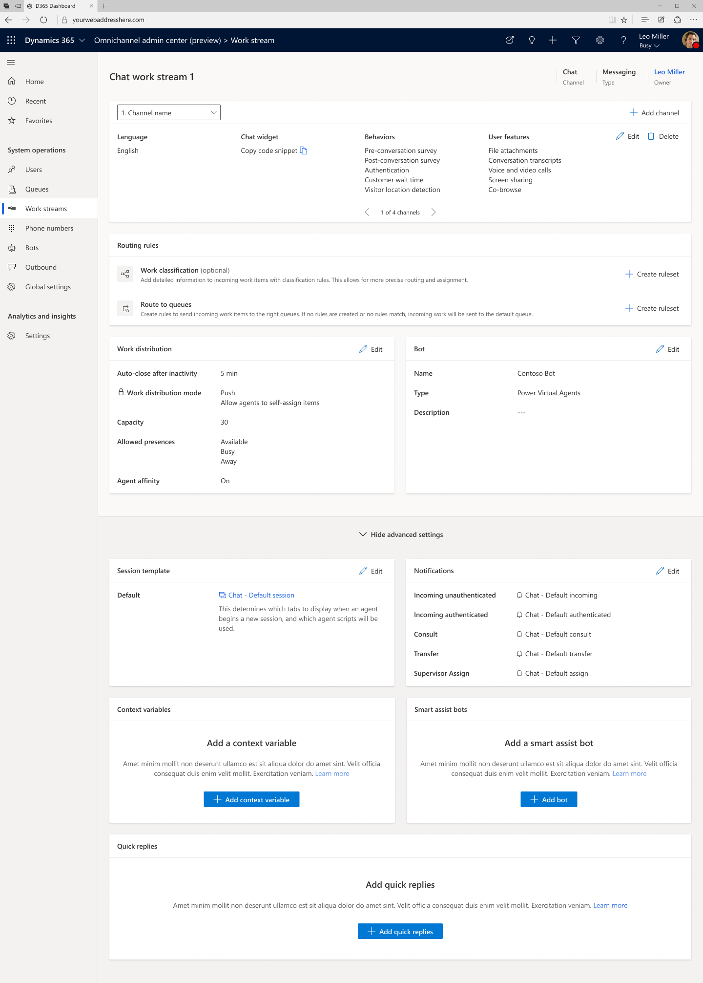 Advanced workstream settings.