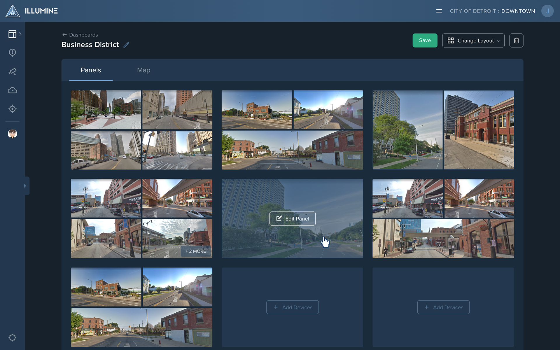 Example of editing panels for a dashboard.