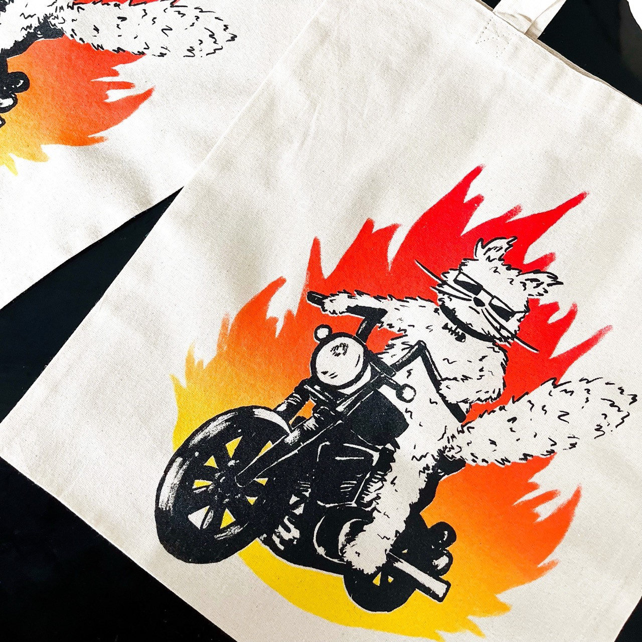 Cat on a Motorbike - Screen Printed tote bag