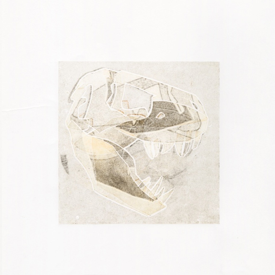 T-Rex Skull - papercut monoprint deconstructed 1