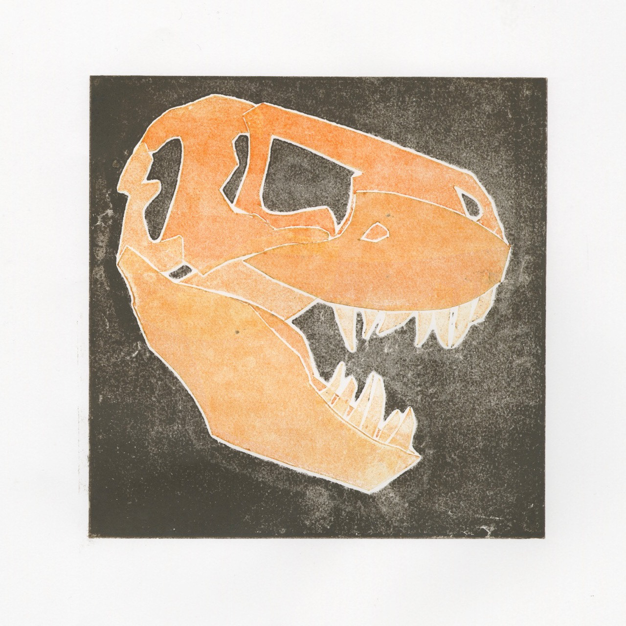 T-Rex Skull - Monoprint
