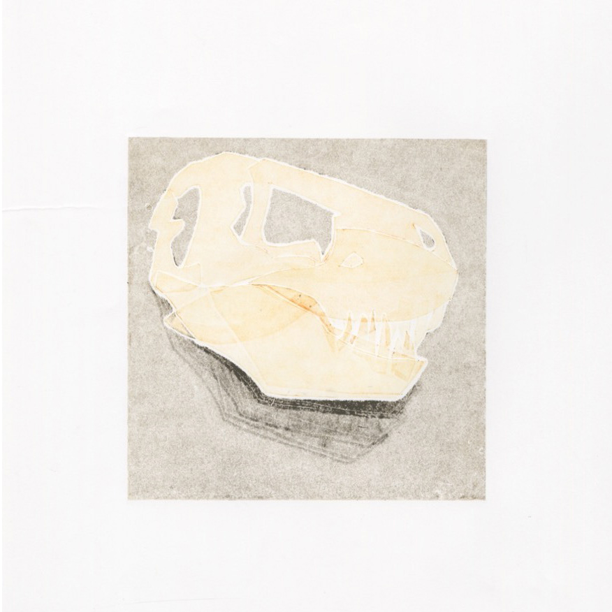 T-Rex Skull - papercut monoprint 2