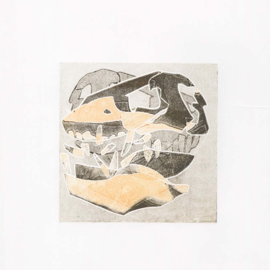 T-Rex Skull - papercut monoprint deconstructed 2