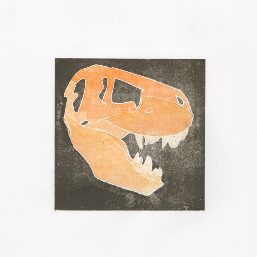 T-Rex Skull - papercut monoprint 1