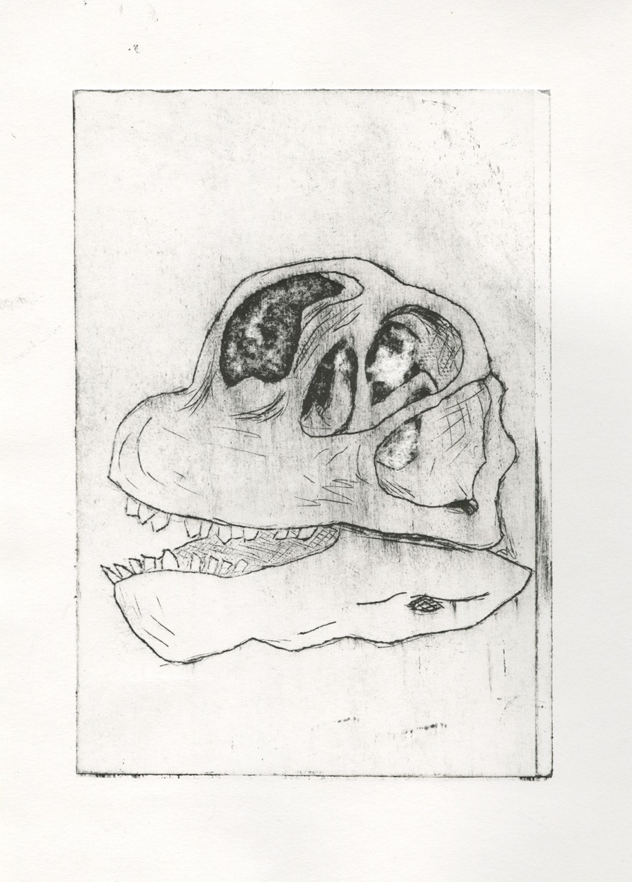 Large skull - Drypoint etching onto coated card