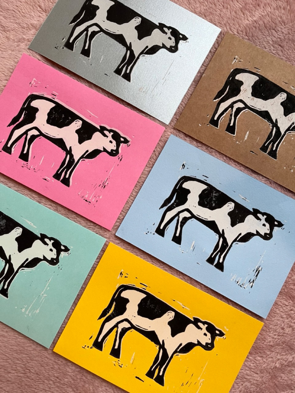 Cow Print - Linocut reduction print variations