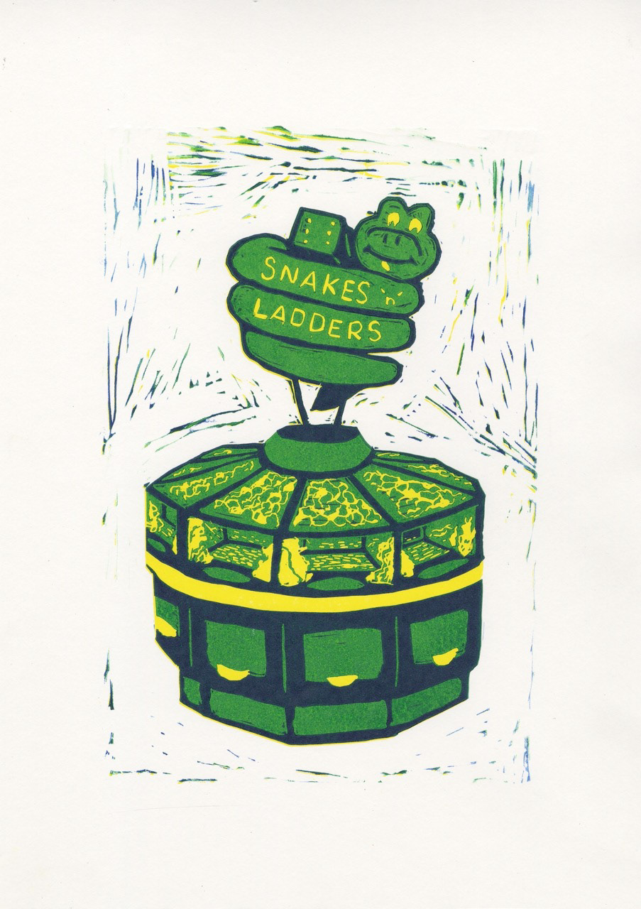 2p Machine Reduction Linocut