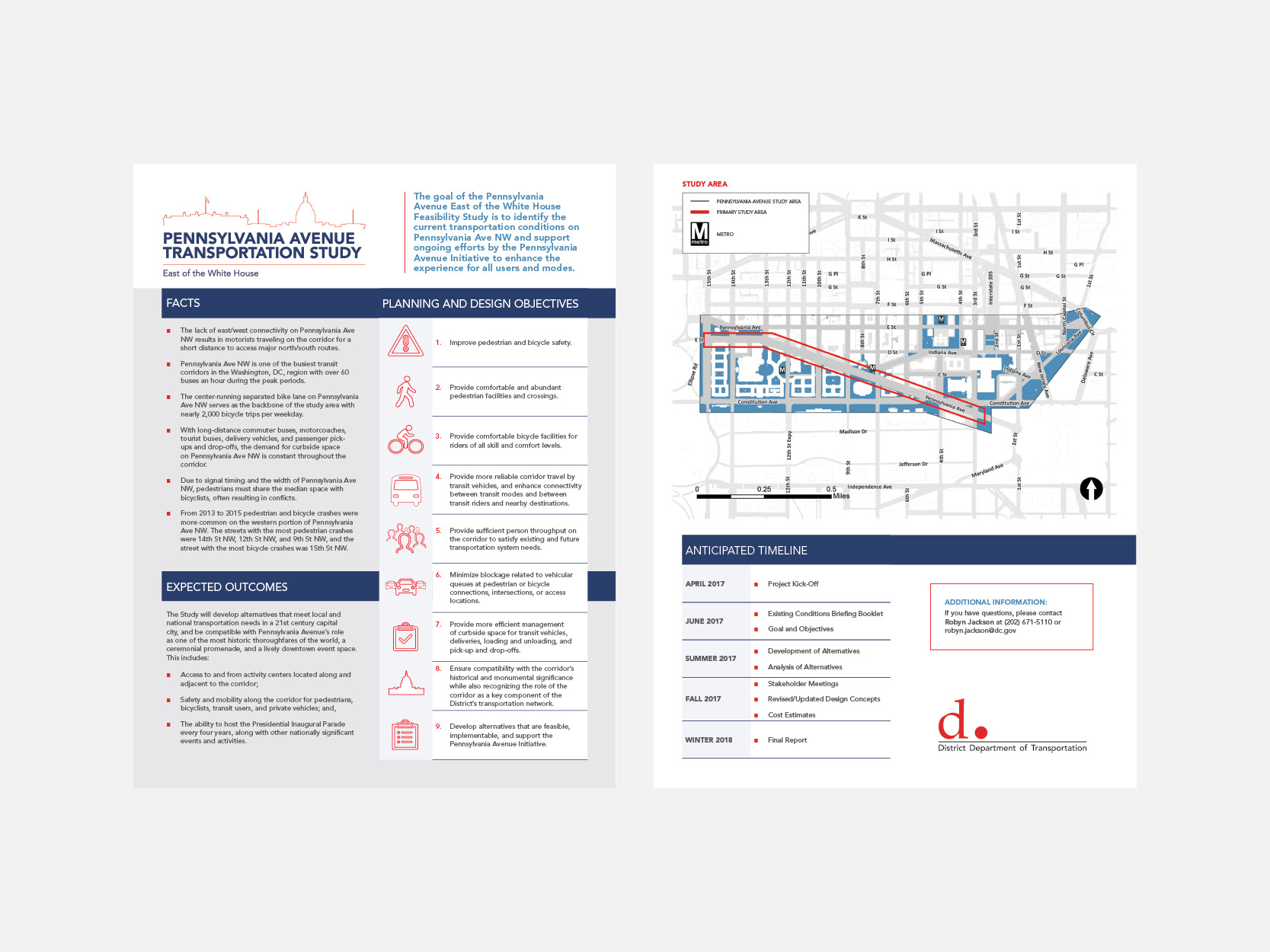 Pennsylvania Ave, transportation study, factsheet, graphic design, Kittelson & Associates