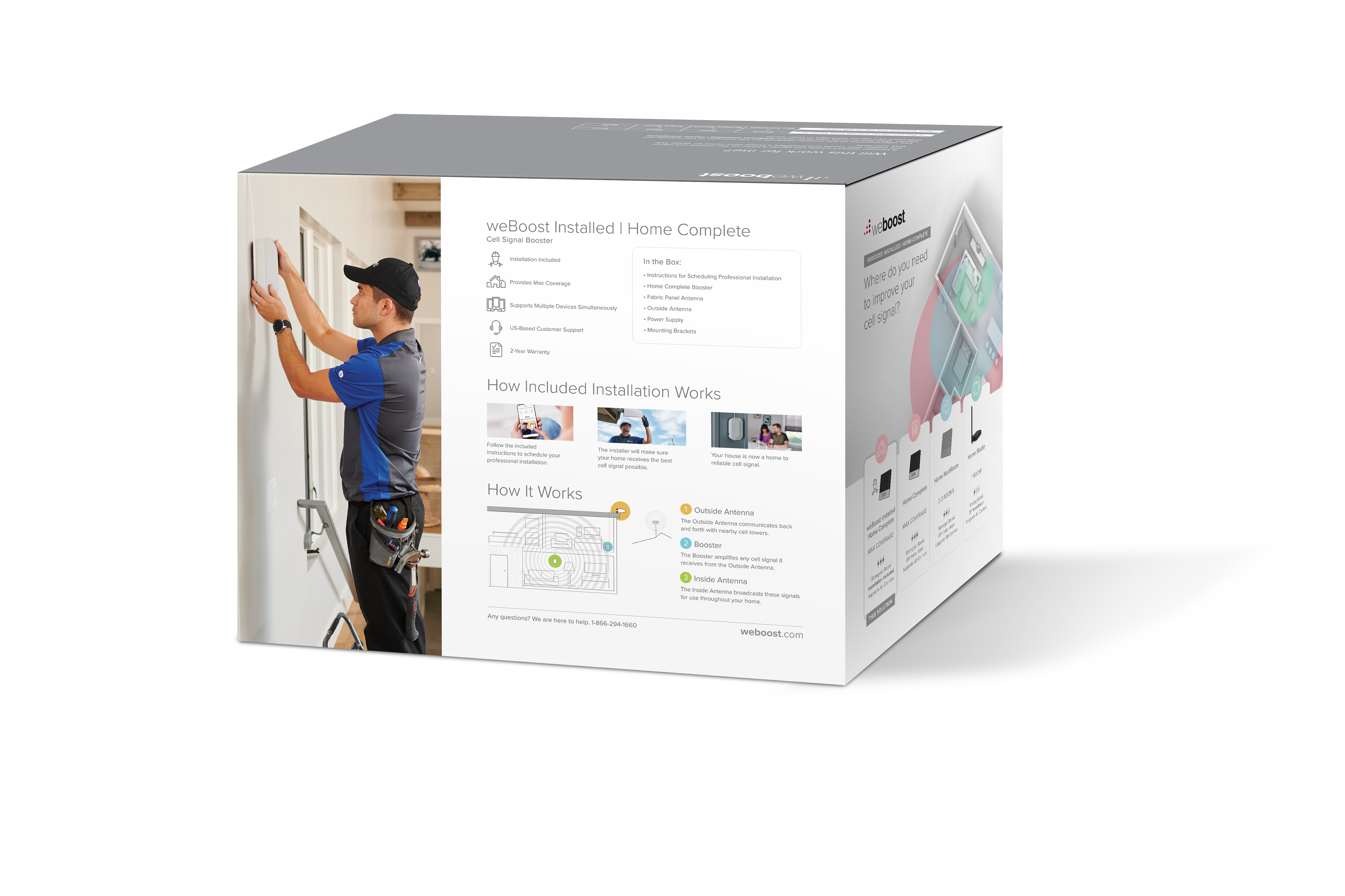 This residential product includes professional installation. We made a point to emphasize what it consists of, so customers who pick up the box at a retail location can quickly understand what it entails.