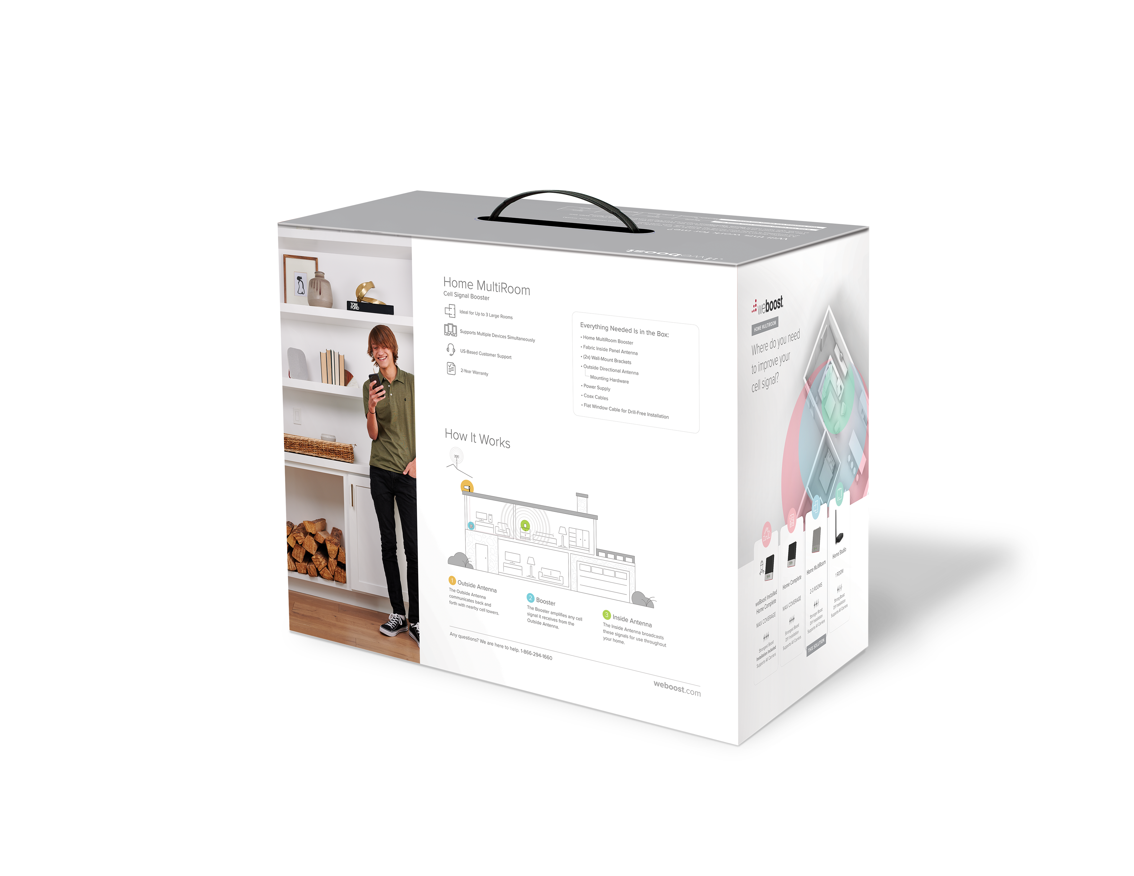This product needs DIY installation, so extra attention was paid on box components for an easy install. Side of the box showcases the rest of the home product lineup in case there’s a case for upselling a stronger solution.
