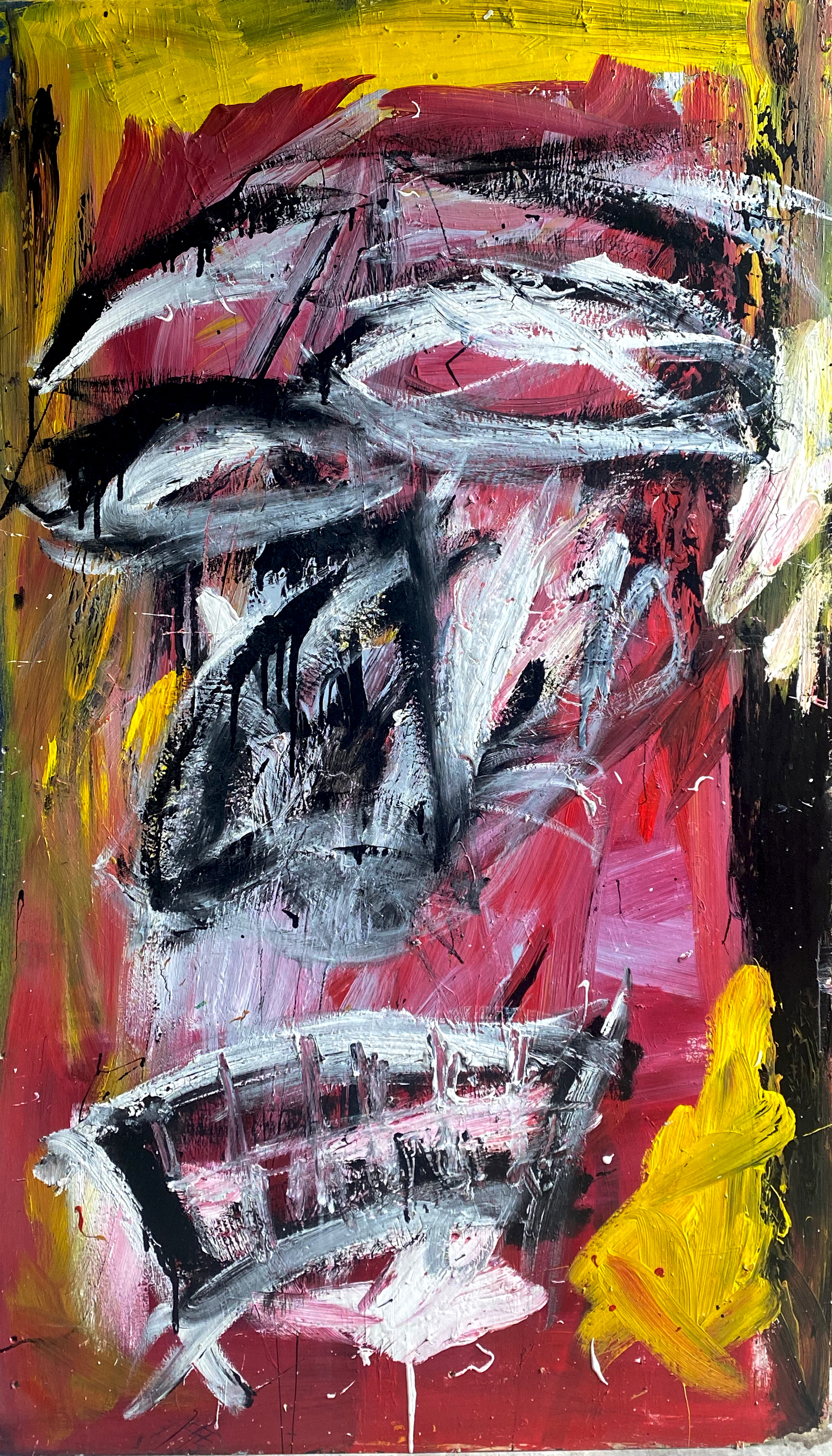 A STUDY OF THREE FACES (2018), VARIOUS PAINTS ON PLYWOOD