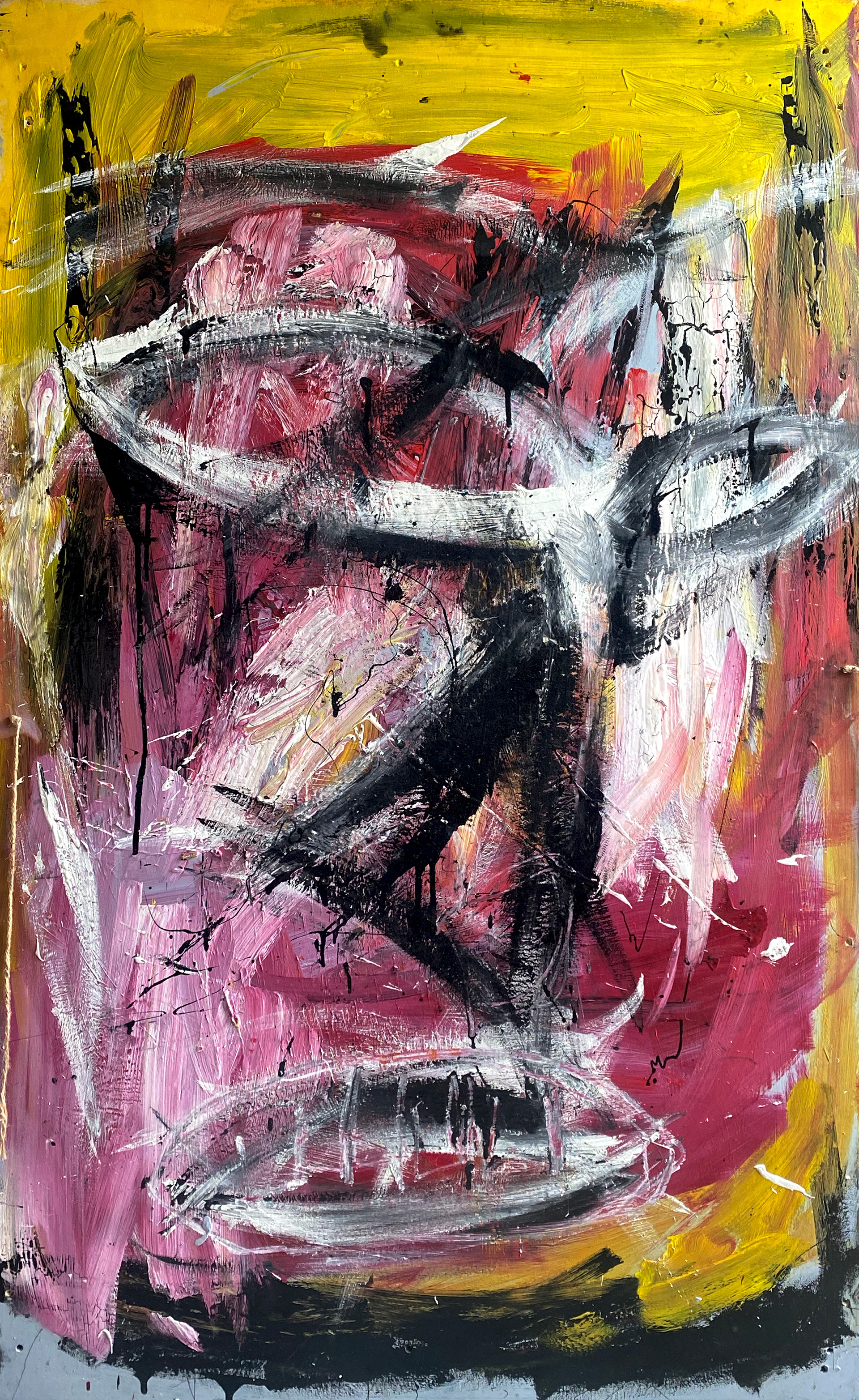 A STUDY OF THREE FACES (2018), VARIOUS PAINTS ON PLYWOOD