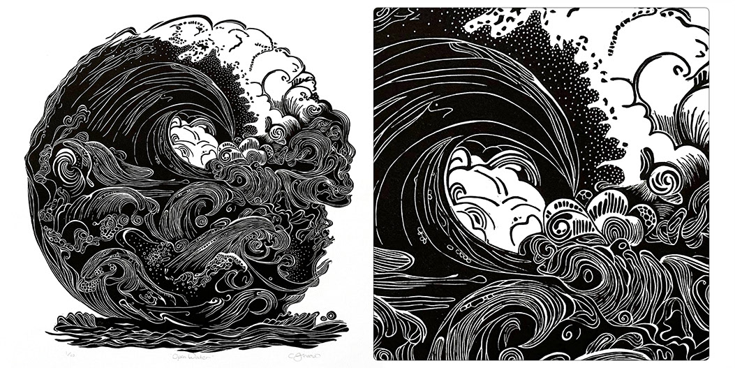 "Open Water" linosnitt, Claudelle Girard