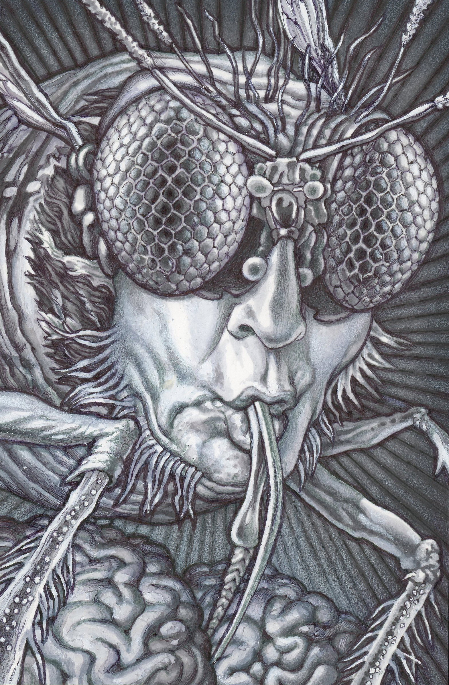 "Self-Portrait as a Feeding Insect",    ink and white media on bristol board