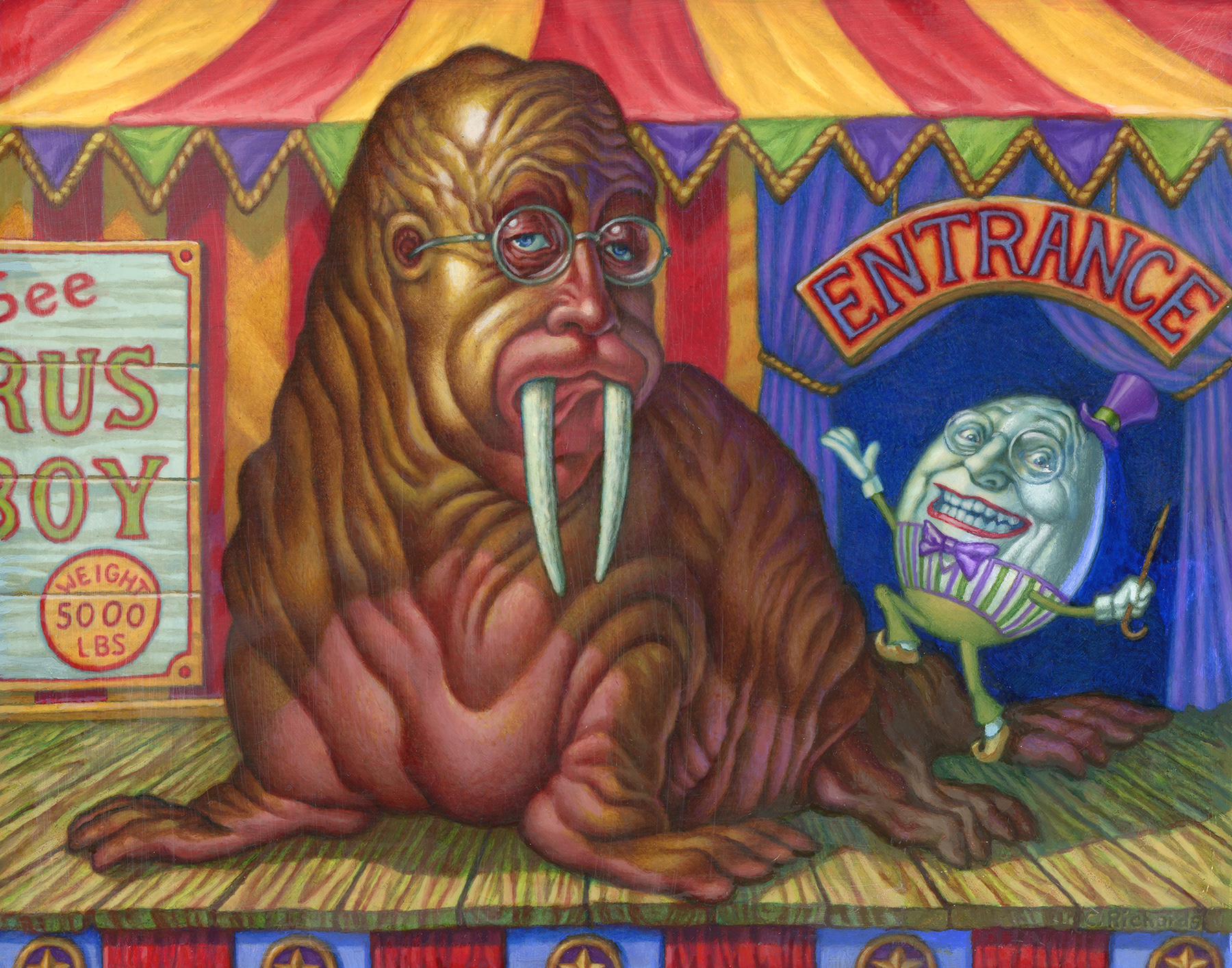 "I am the Walrus, I am the Eggman",  oil on panel,  8" x 10