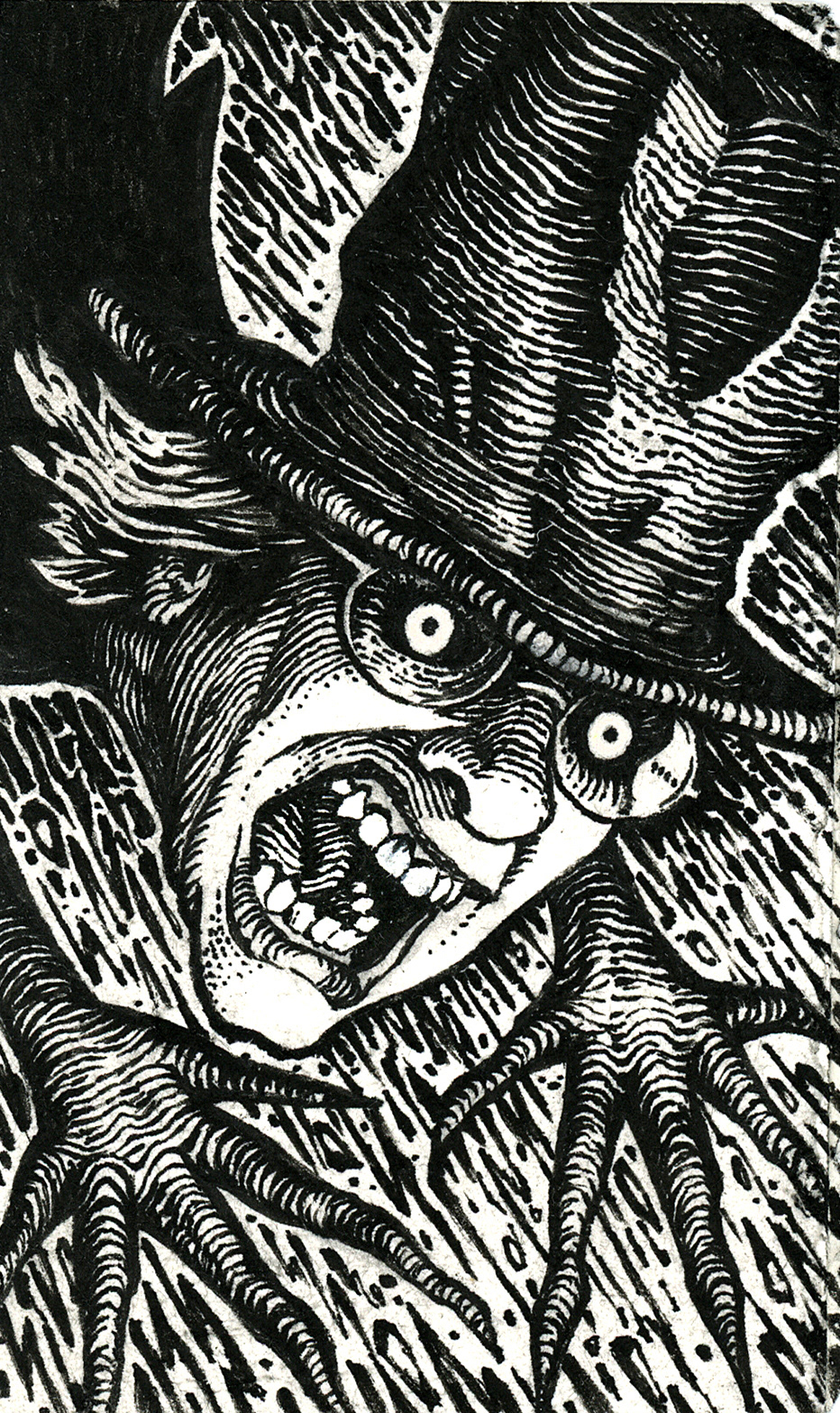 "Self-Portrait as the Babadook", pen on bristol board