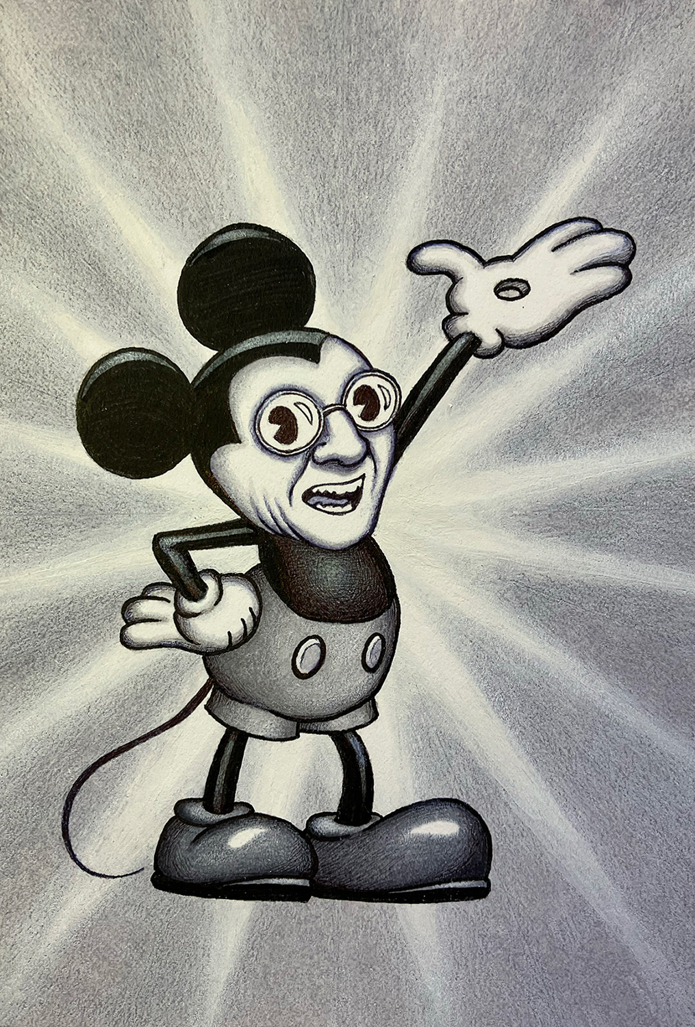 "Self-Portrait as Mickey Mouse",  ink on bristol board
