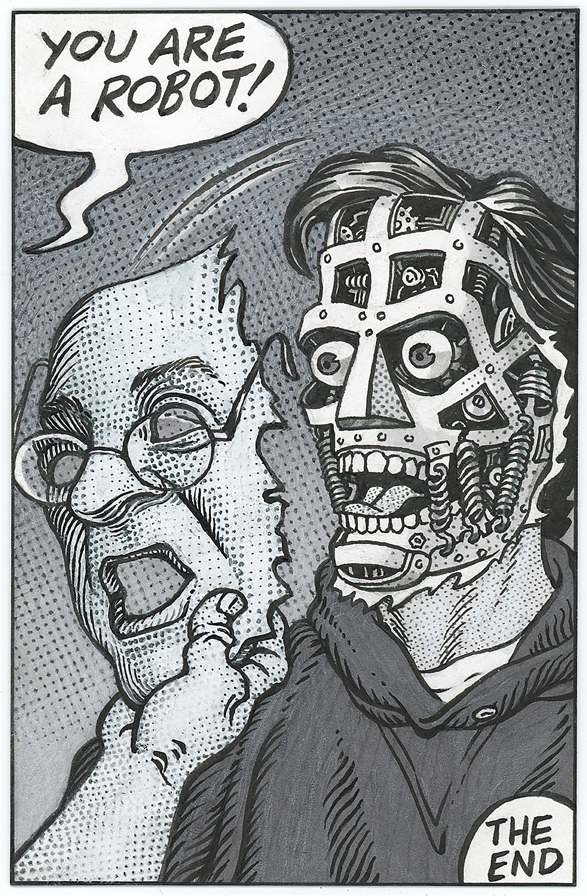 "Self-Portrait as a Horror Comic Robot", pen and markers on bristol board