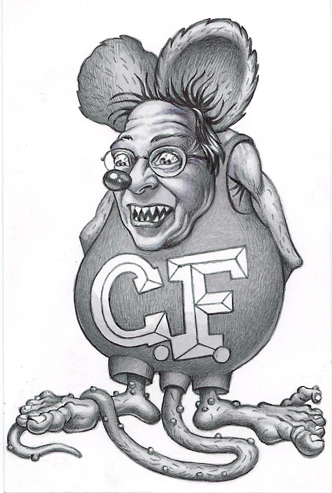 "ChuckFink", ballpoint pen and markers on bristol board