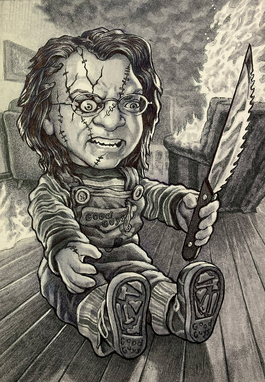 "Self-Portrait as ",  ink on bristol board