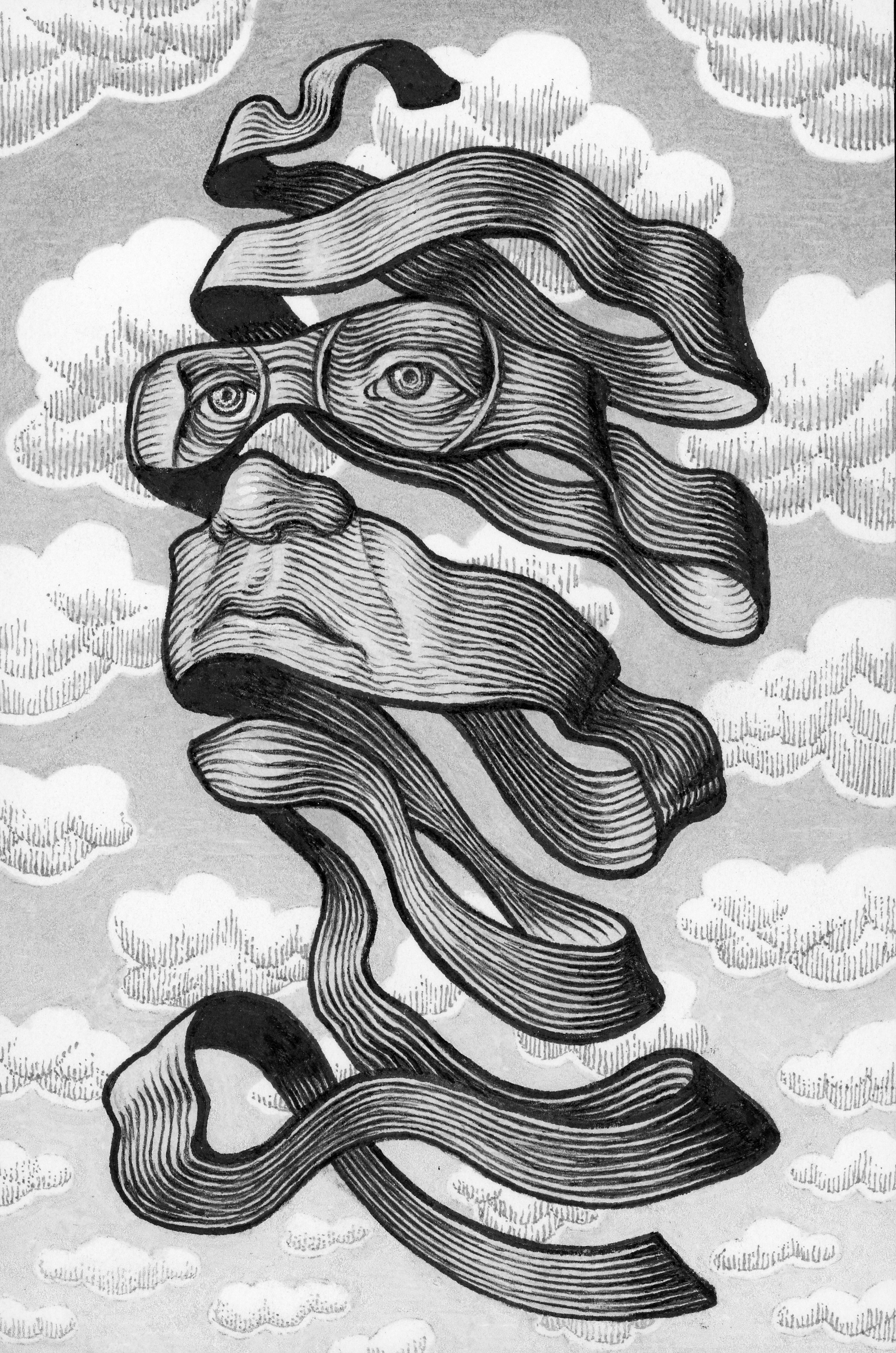 "Self-Portrait Inspired by M.C. Escher"       ink on bristol board