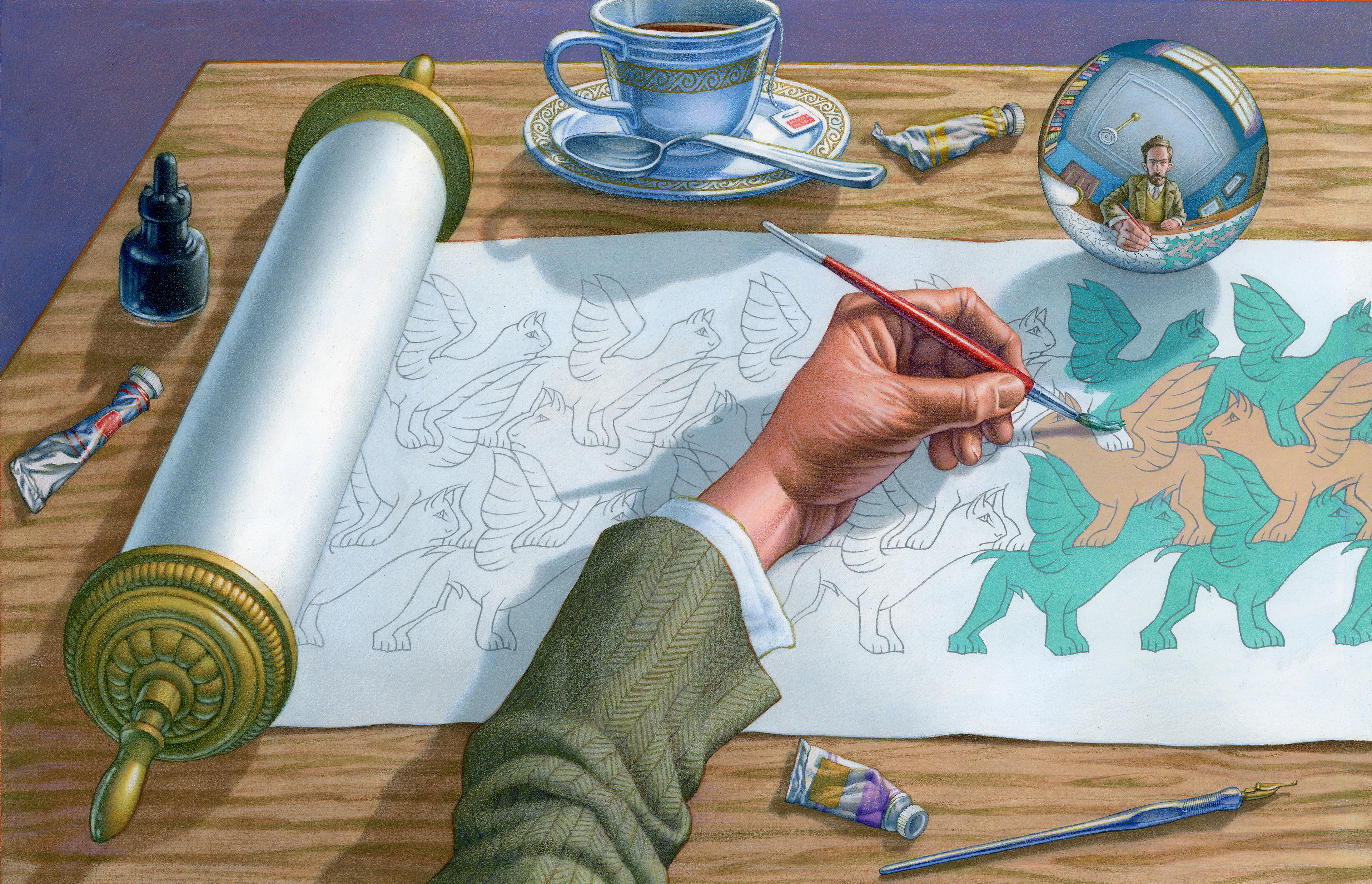 Front endpaper illustration for "Catch That Cat!"