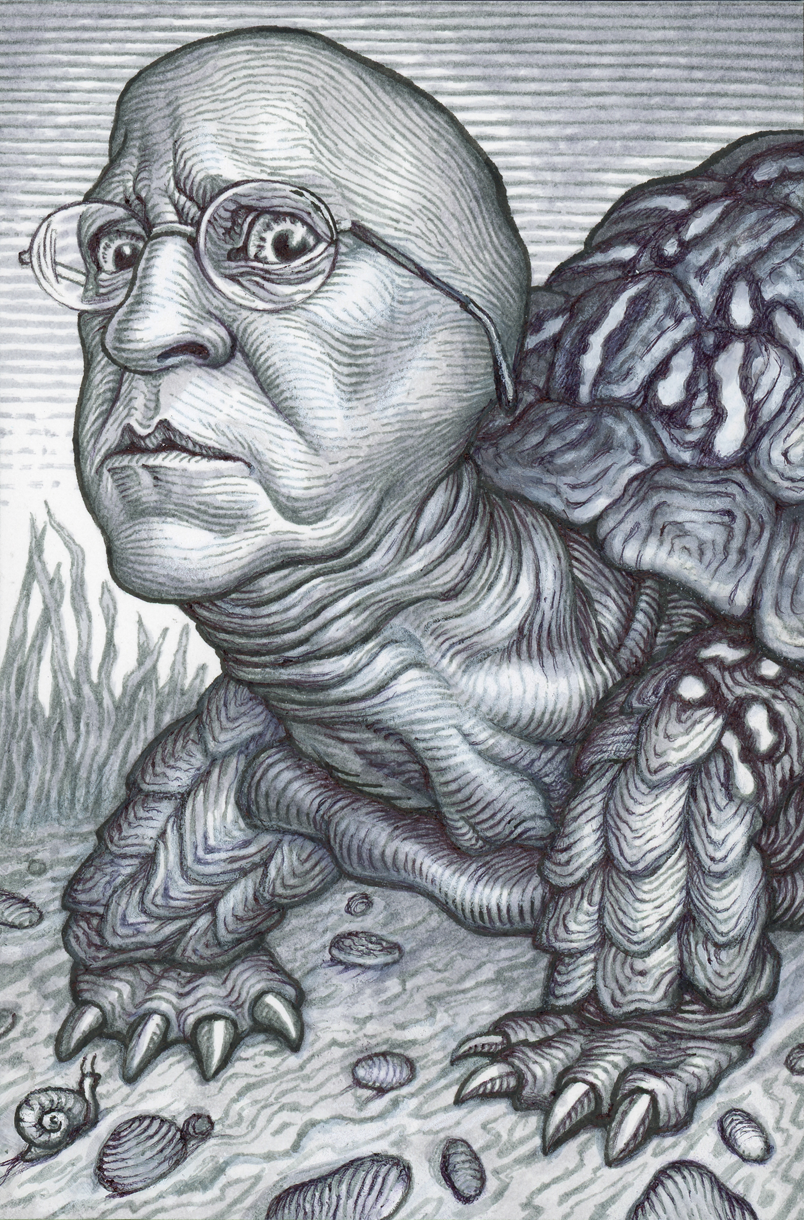 "Turtle Neck Self-Portrait"   ink and white acrylic on bristol board