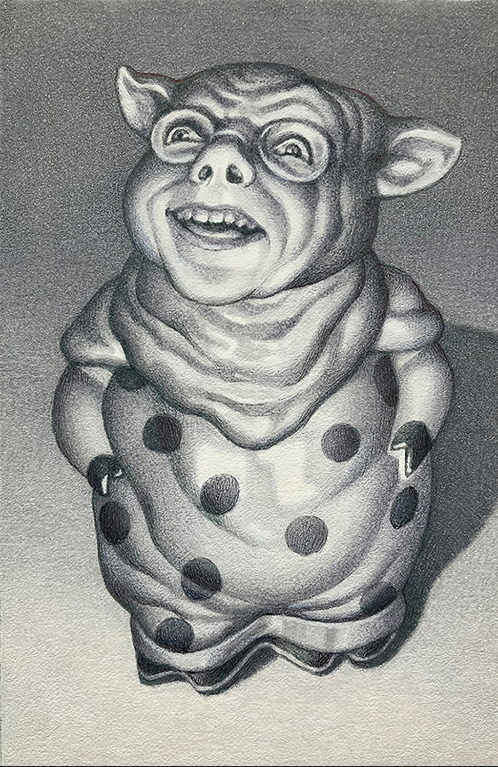 "Self-Portrait as Piggy Cookie Jar",  ink on bristol board