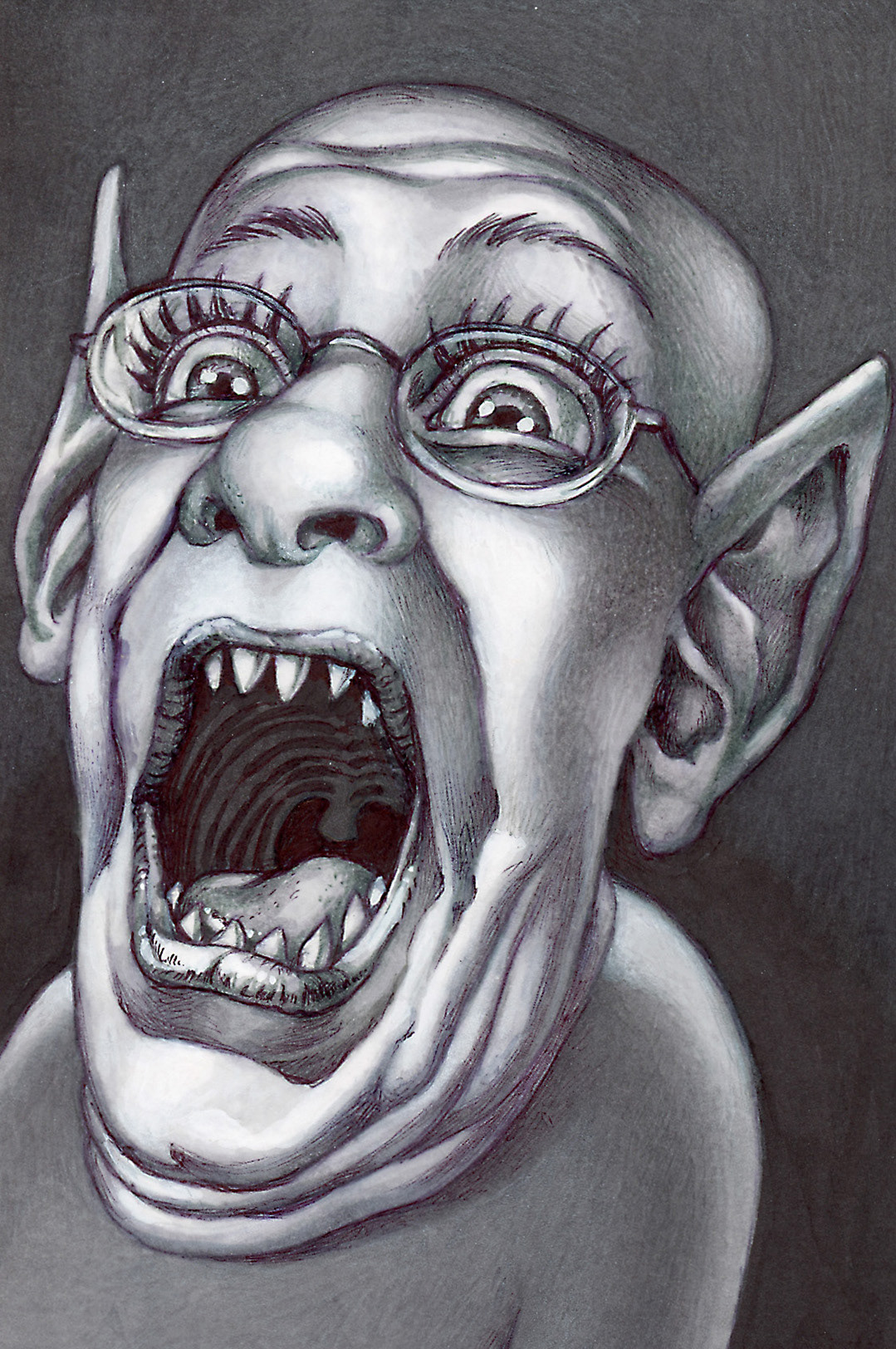 "Self-Portrait as Batboy", ballpoint pen and markers on bristol board