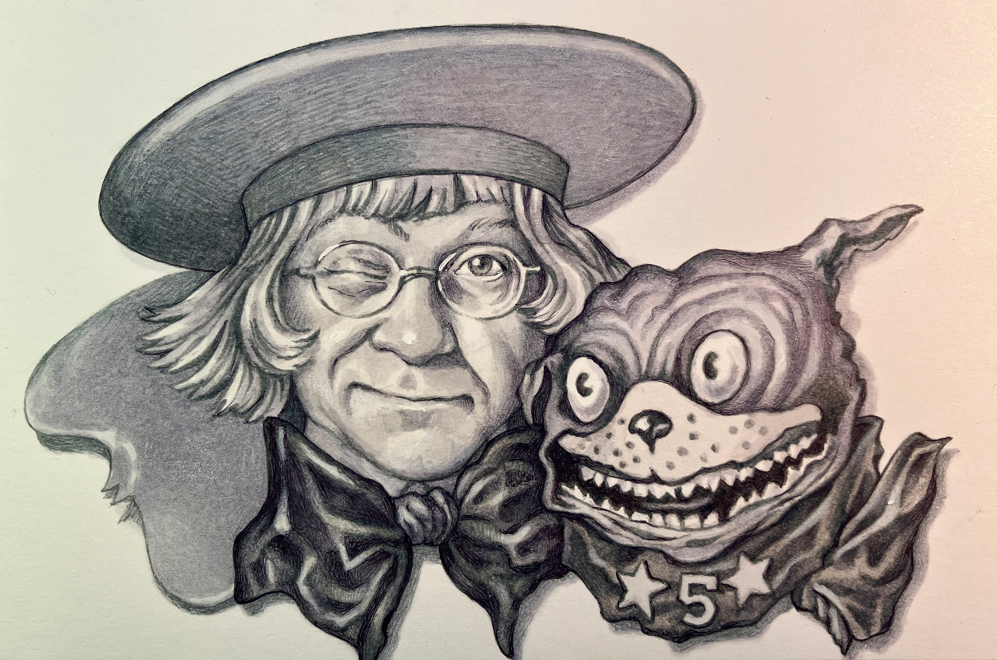 "Self-Portrait as Buster Brown with Tige",  ink on bristol board