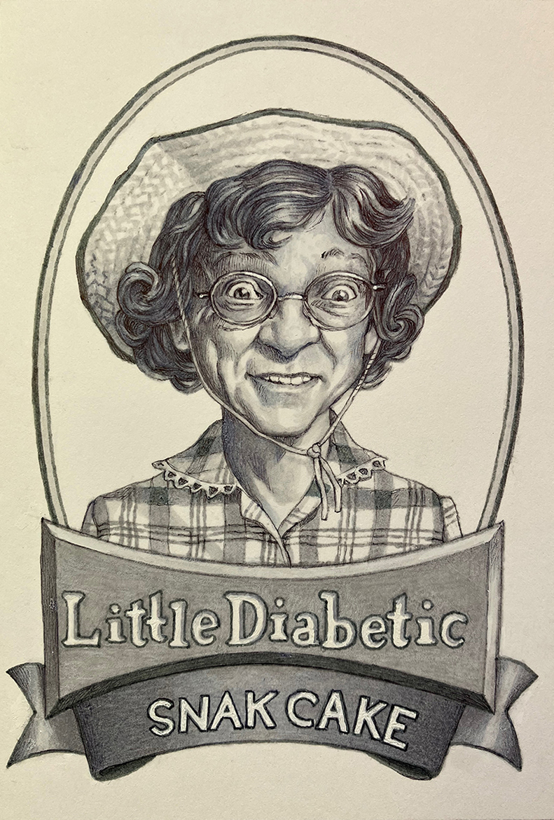 "Self-Portrait as Little Debbie",  ink on bristol board