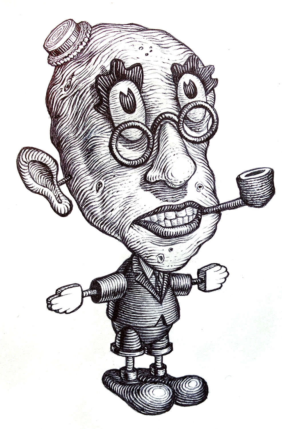 "Self-Portrait as Mr. Potato Head",  ink on bristol board