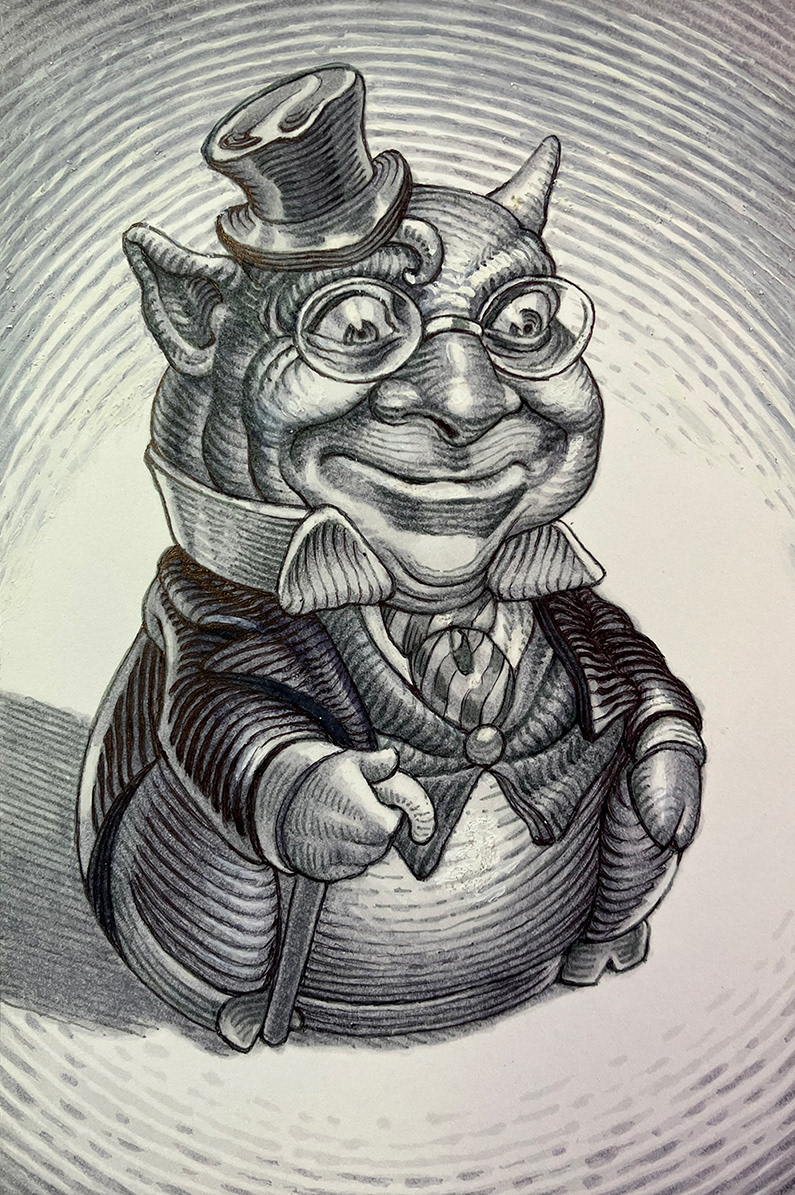 "Self-Portrait as Mom's Cookie Jar",  ink on bristol board