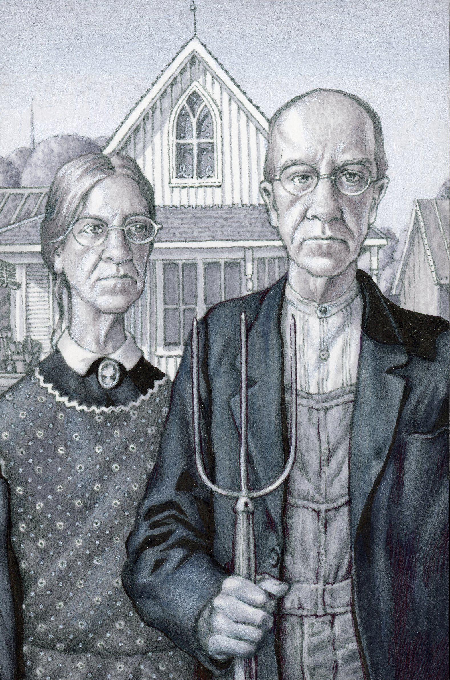"American Gothic Self-Portraits",  ink on bristol board