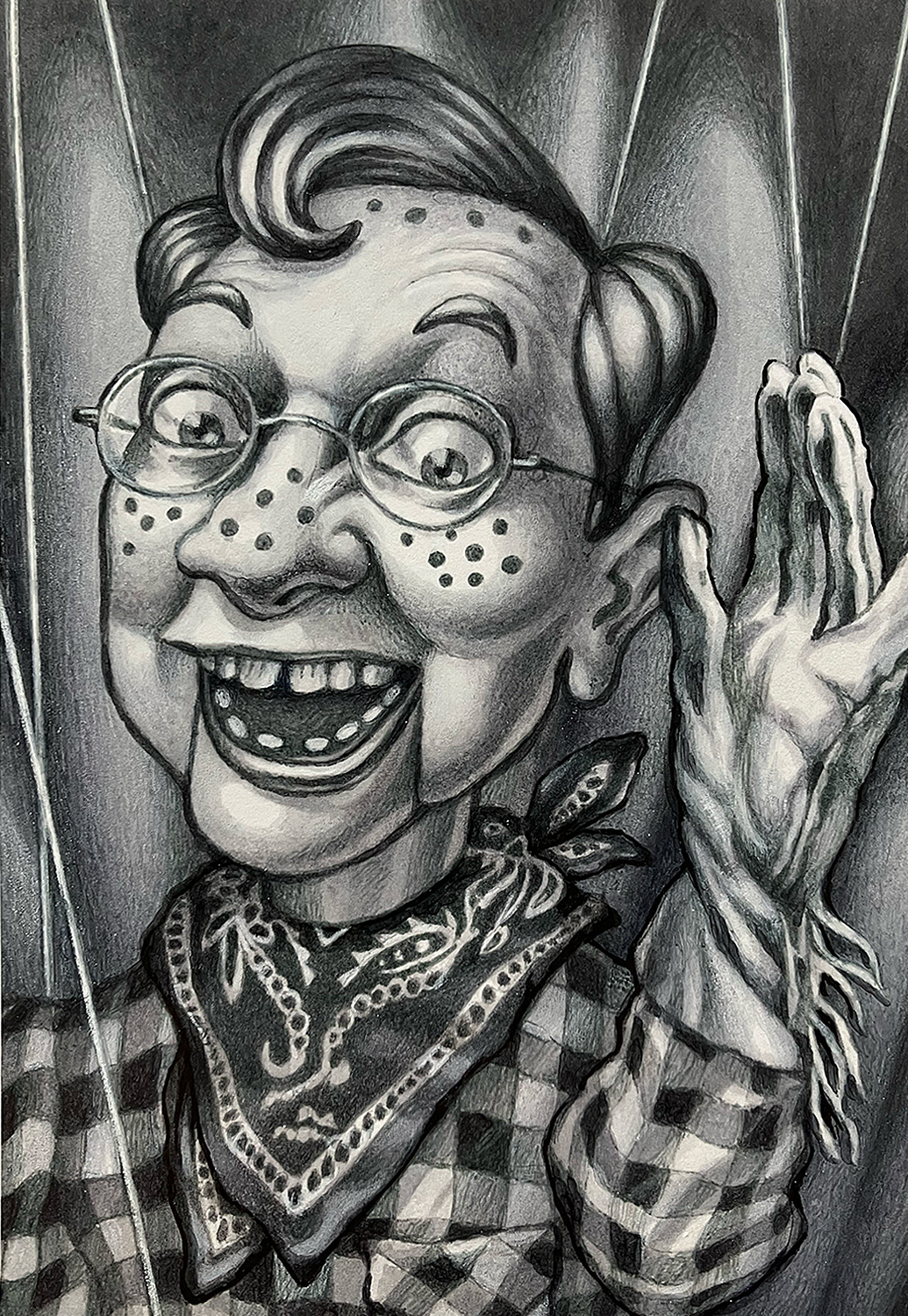 "Self-Portrait as Howdy Doody", ink on bristol board