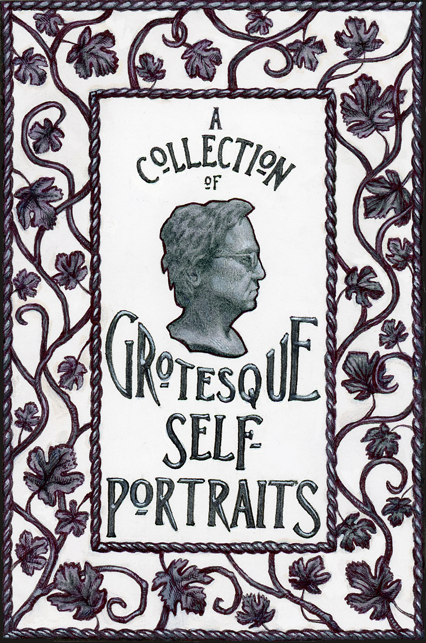 Title page for "A Collection of Grotesque Self-Portraits", ballpoint pen and markers on bristol board