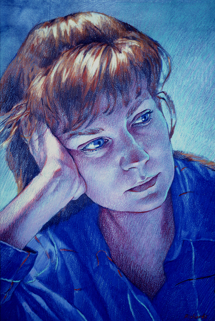 "Portrait of Diana", colored poencils over watercolor on paper, 15.5" x 10"