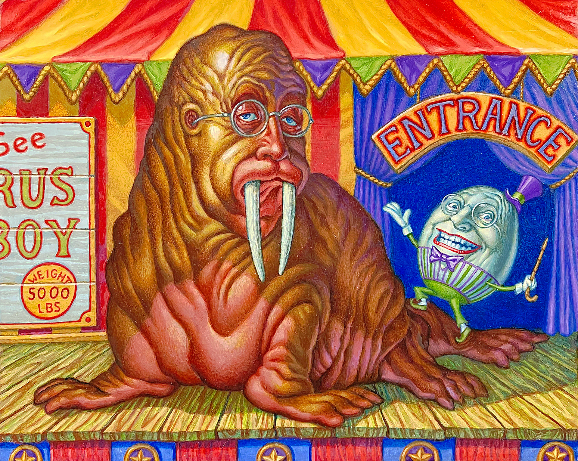 "I am the Walrus, I am the Eggman", oil on panel, 8" x 10"