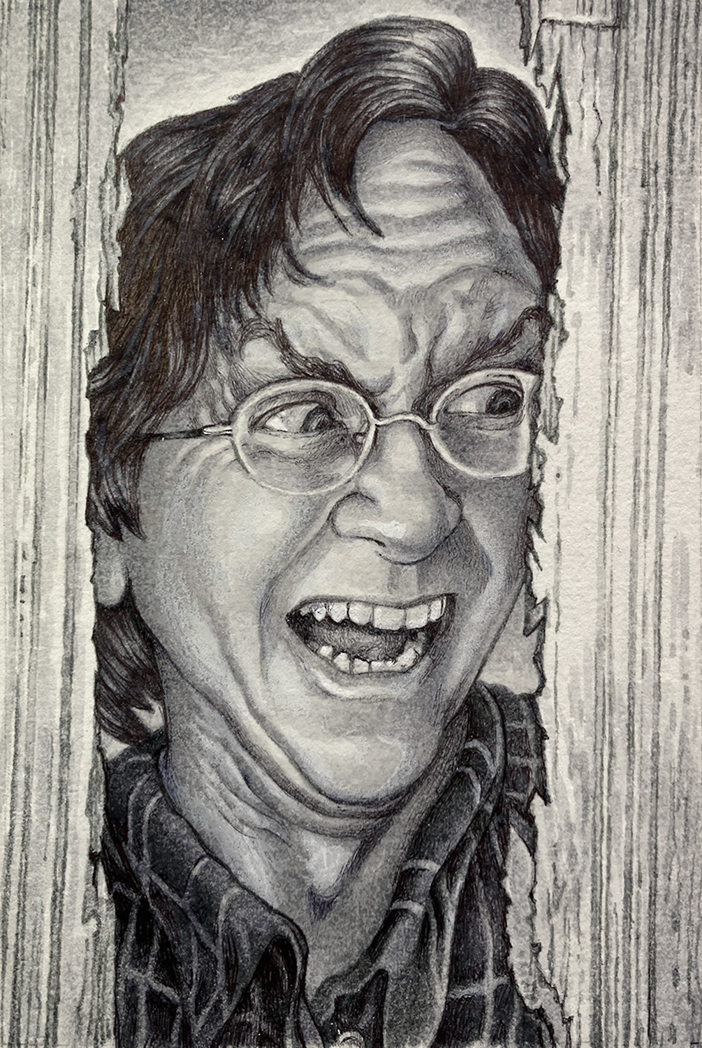 " Here's Johnny Self-Portrait",  ink on bristol board
